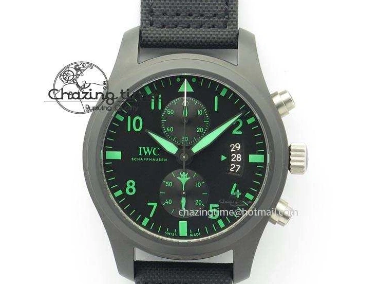 MIROTIME 0414 Pilot Chrono IW388003 Real Ceramic V6F Best Edition Green Markers On Black Nylon Strap A Effortless 7283
